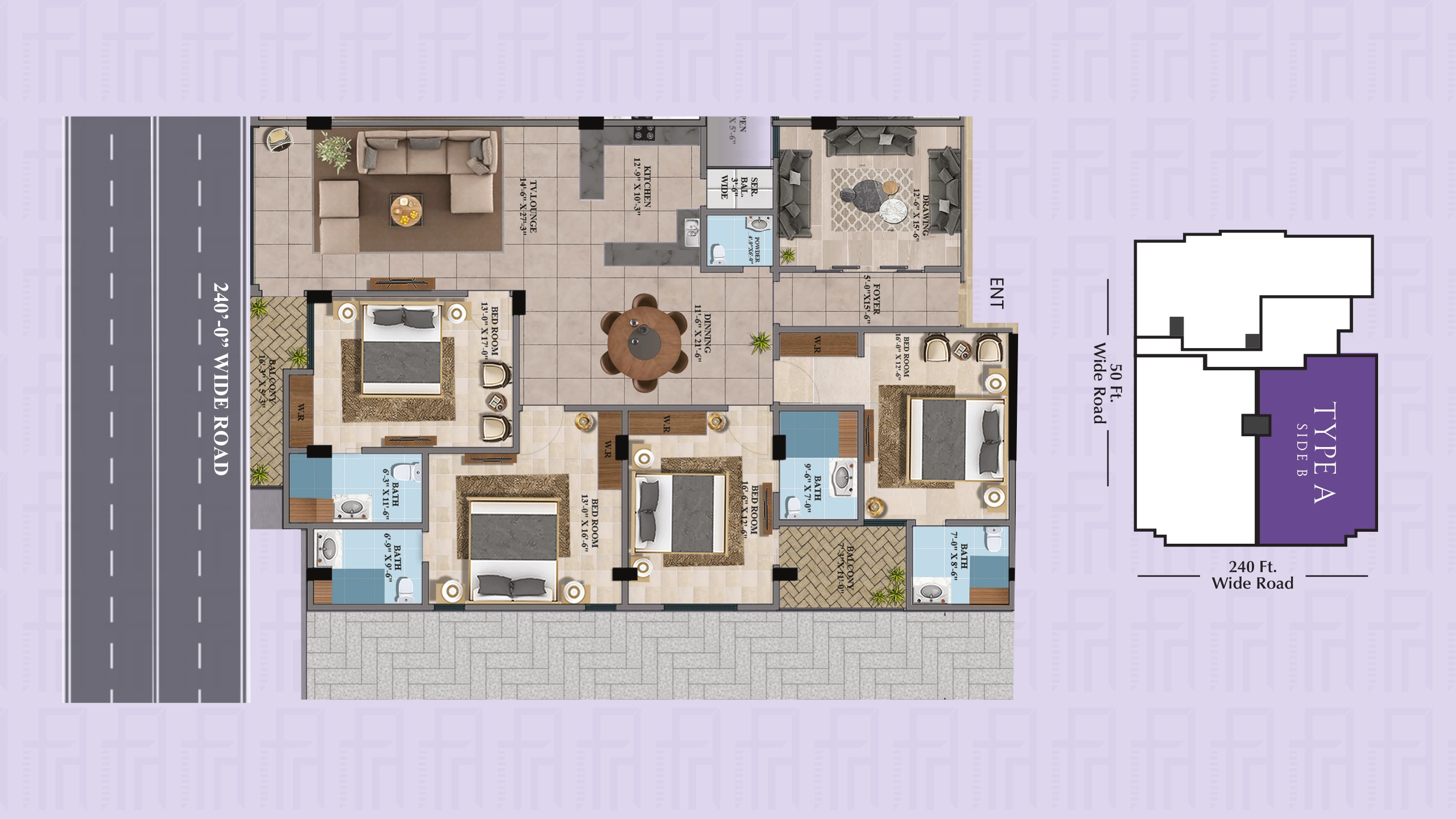Type A Side B floor plan at Faizan Heights