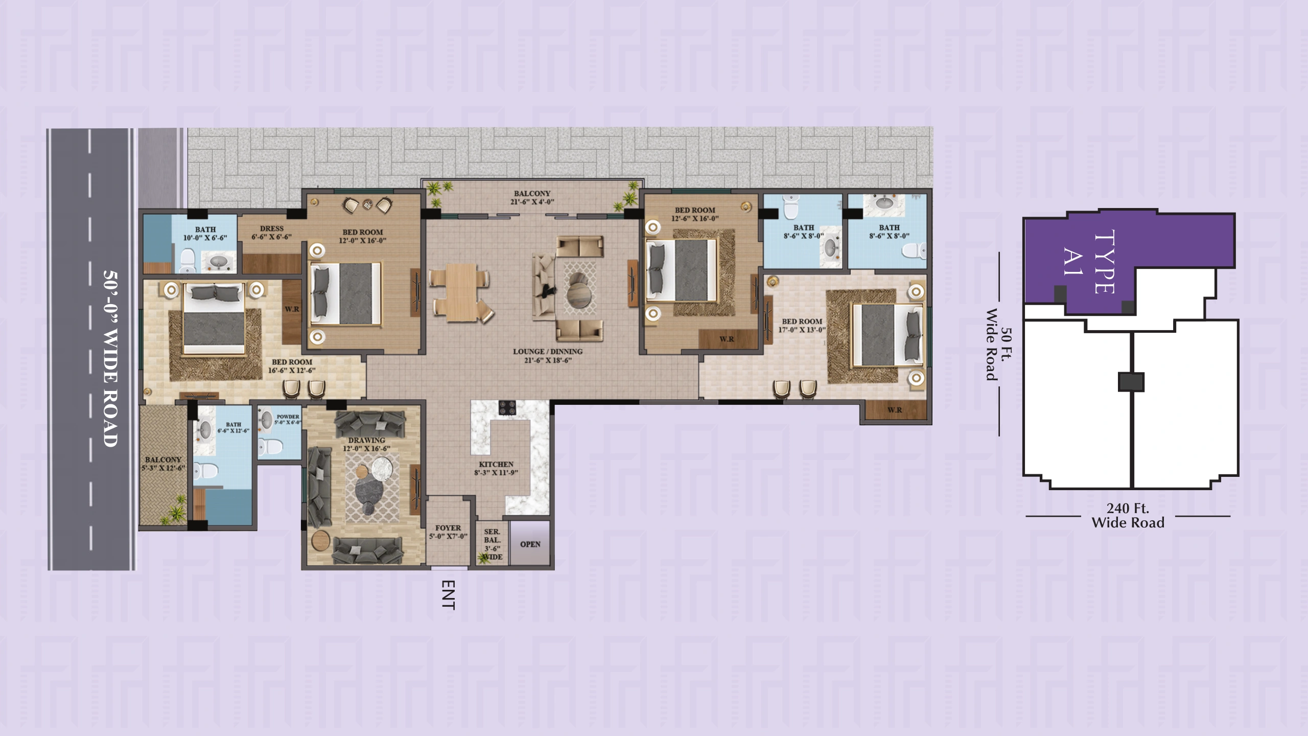 Type A Side A1 floor plan at Faizan Heights