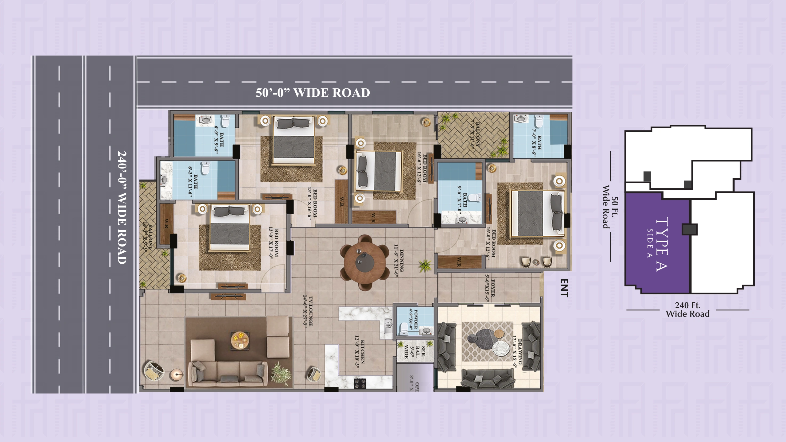 Type A Side A floor plan at Faizan Heights