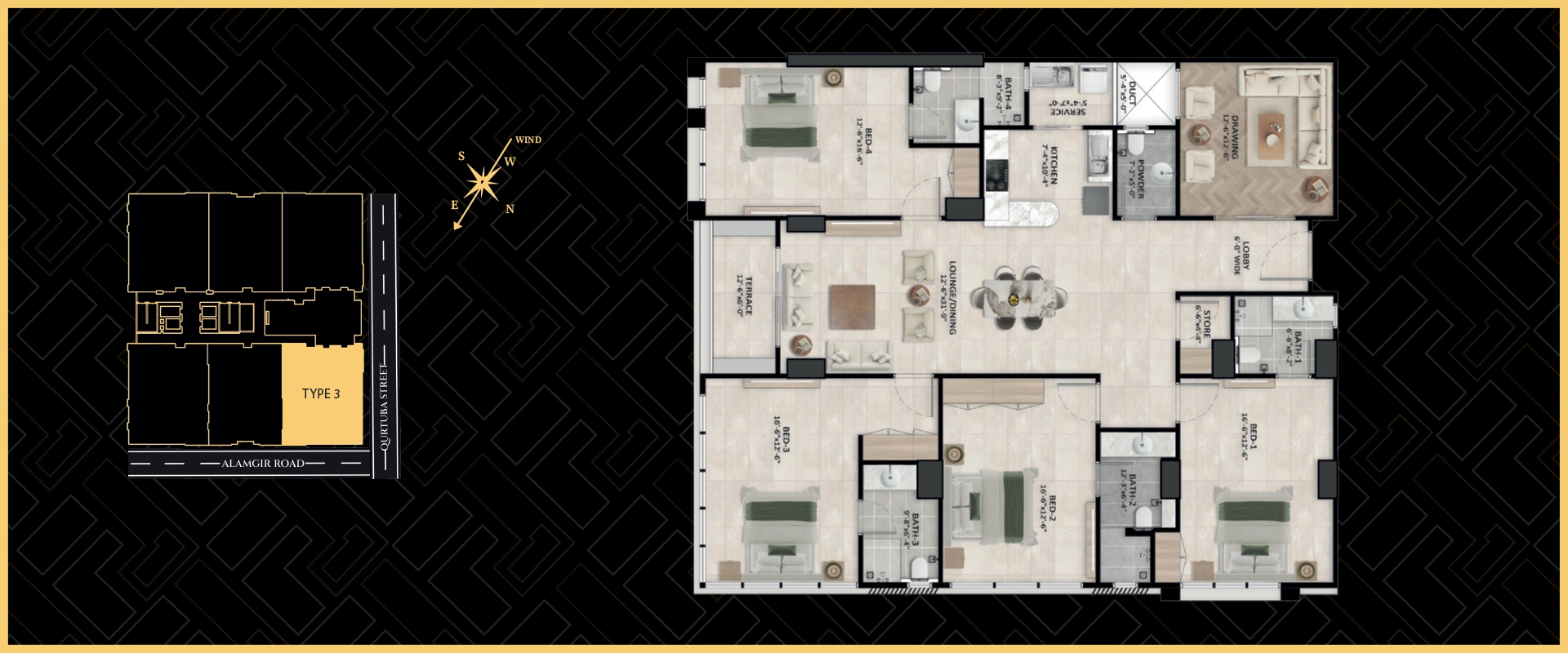 Type 3 apartment type at Faizan Landmark 1