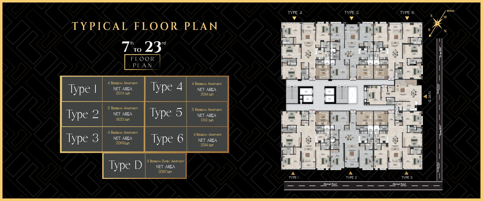 Typical floor plan for the 7th to 23rd floors at Faizan Landmark 1