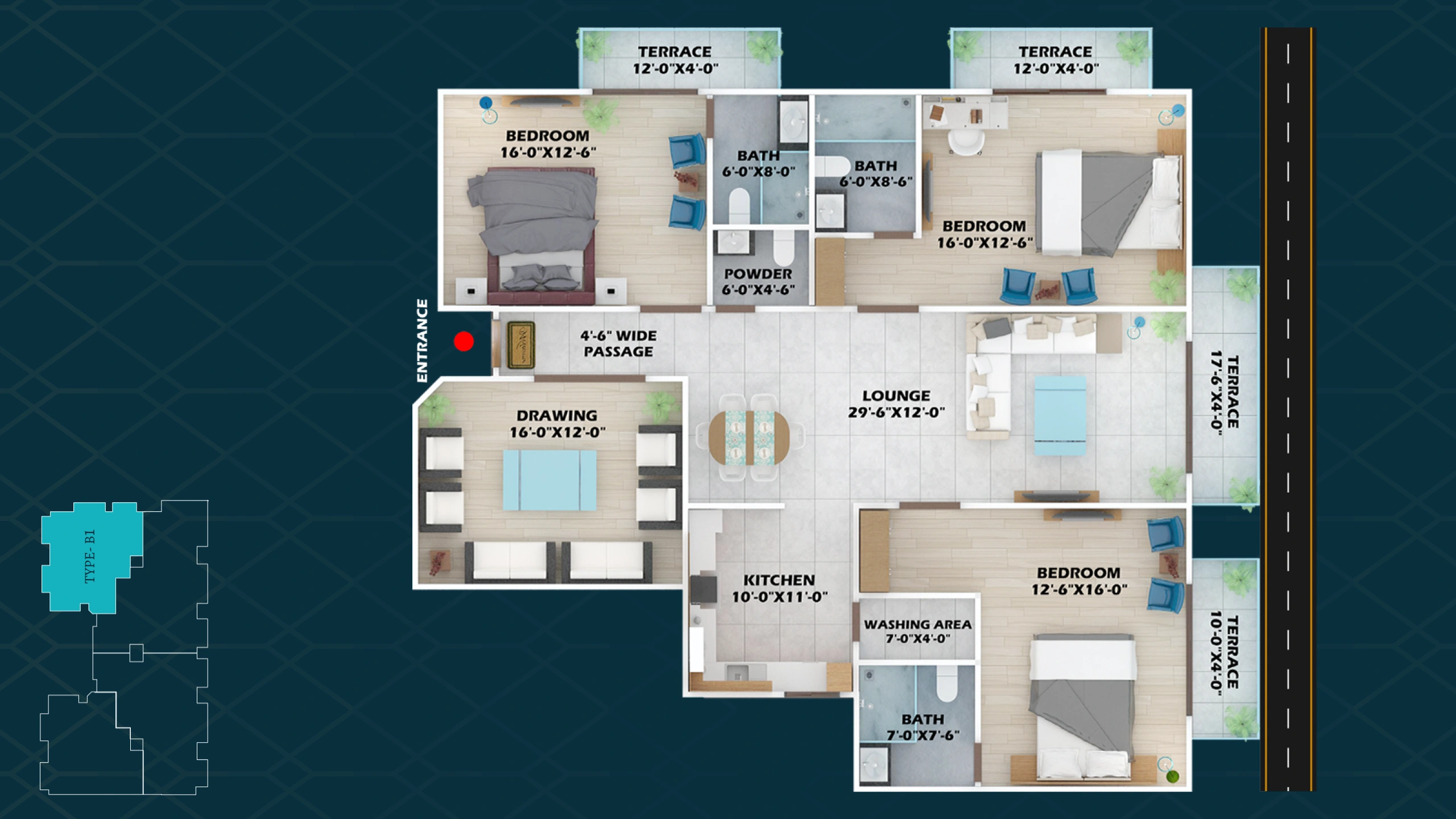 Type B1 floor plan at Faizan Sky Tower