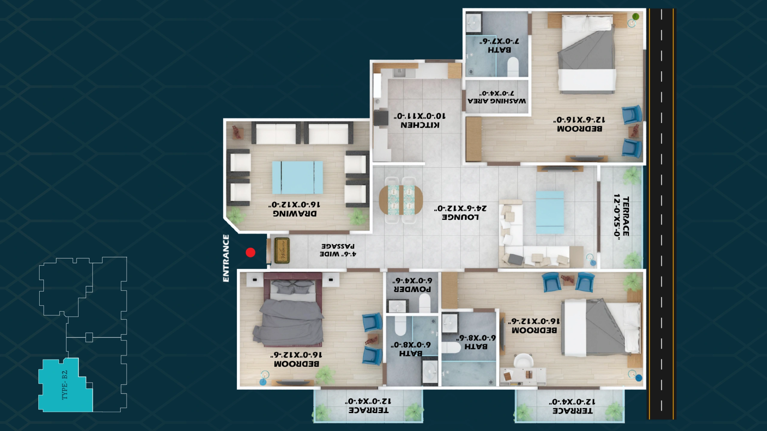 Type B2 floor plan at Faizan Sky Tower